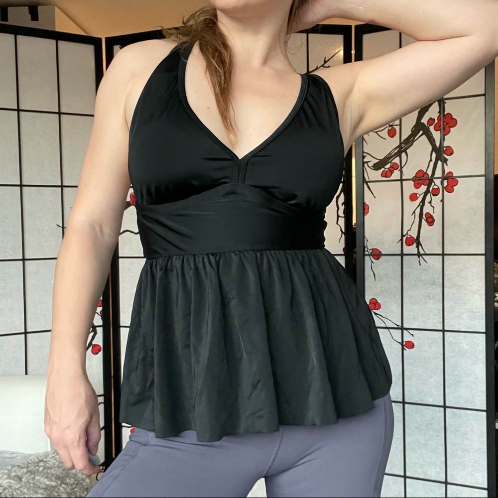 Adore Me Contour Plus Swim Top Swim Tankini Peplum Criss Cross Back Black